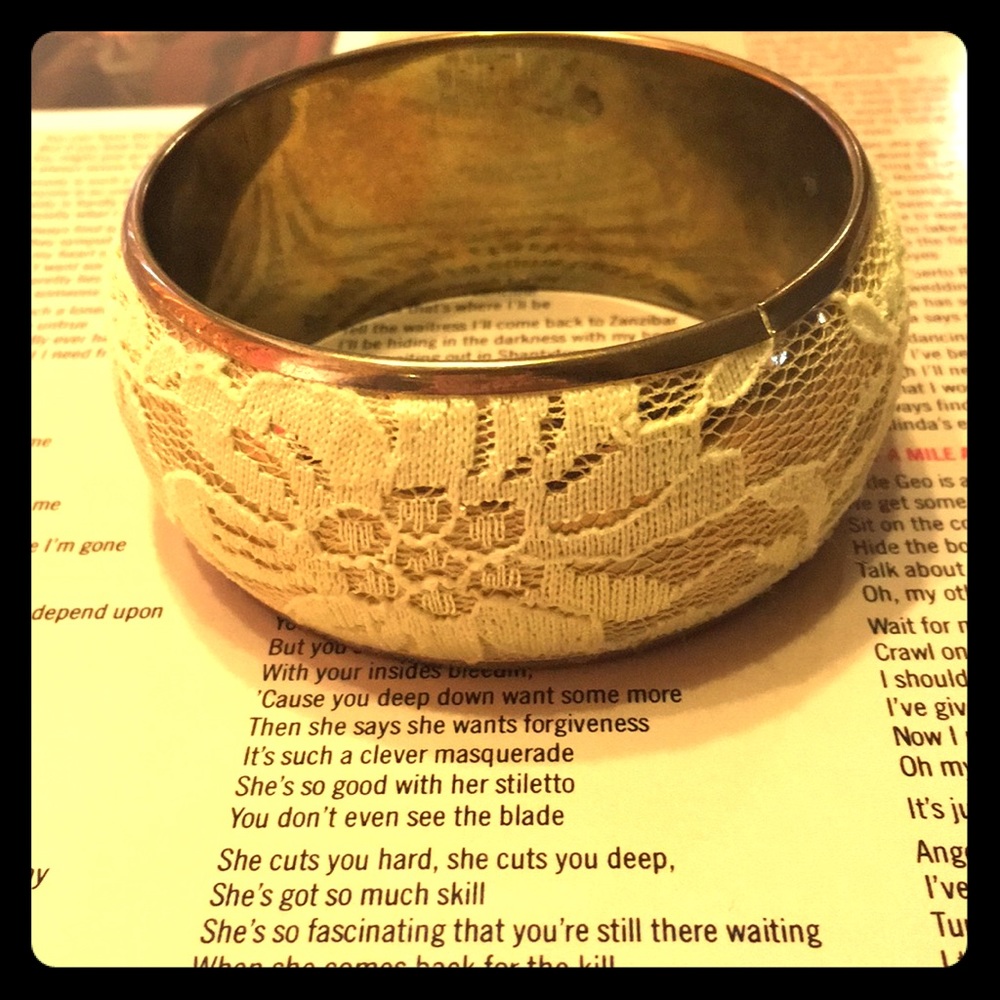 Yellow and gold lace bangle bracelet